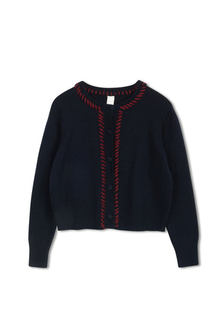 km stitch detail cardigan - Navy