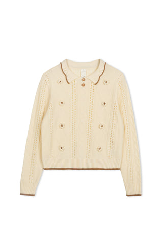 km ruffle cable sweater