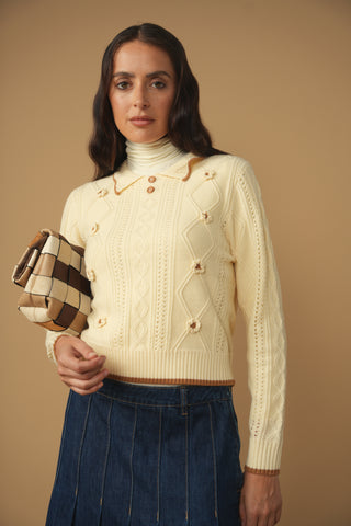 km ruffle cable sweater