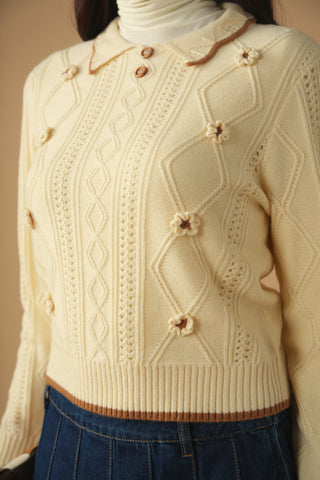 km ruffle cable sweater