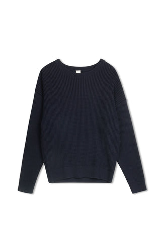 km waffle rib mixed sweater - Navy