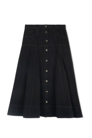 hd button front skirt - Black