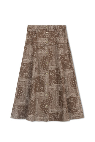 hd printed button front skirt - Brown Paisley