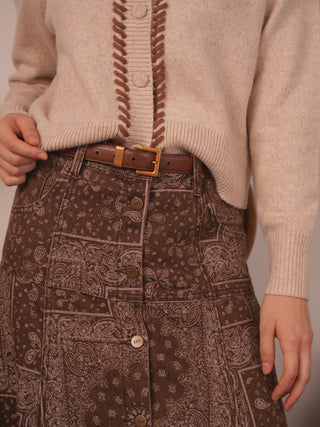 hd printed button front skirt