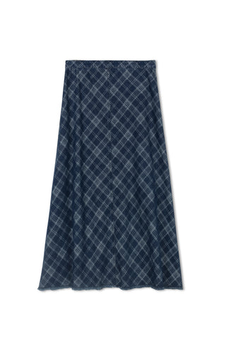 hd fringe hem aline skirt - Indigo Plaid
