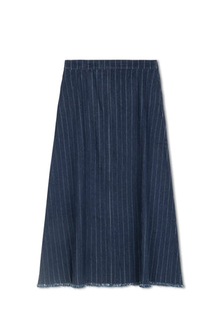 hd fringe hem aline skirt - Indigo Pinstripe