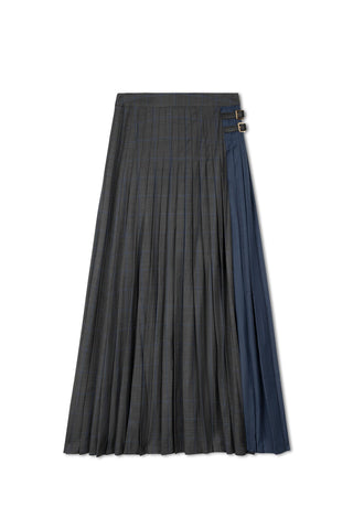 ceremony side buckle leather skirt - NAVY GREY