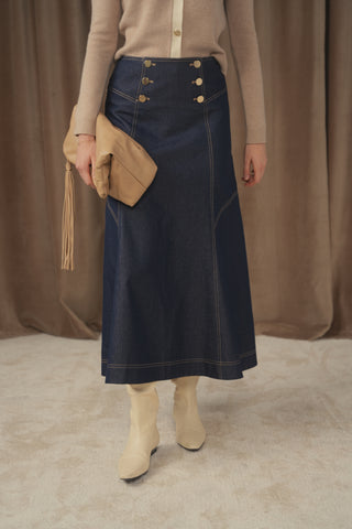 ceremony flare hem denim skirt