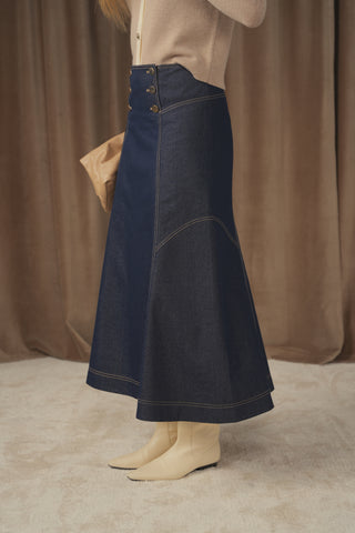 ceremony flare hem denim skirt