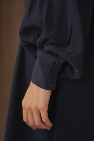 ceremony ruffle mockneck tie blouse