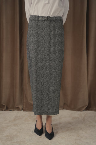 ceremony belted jacquard straight skirt