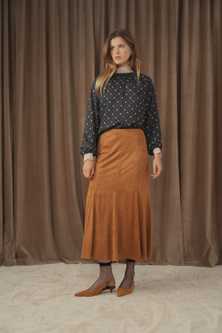 ceremony godet suede skirt