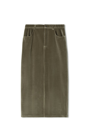 Point Ribbed Velour Maxi Skirt