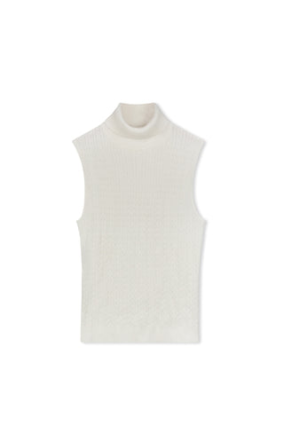 Cinnamon Sleeveless Cable Turtleneck