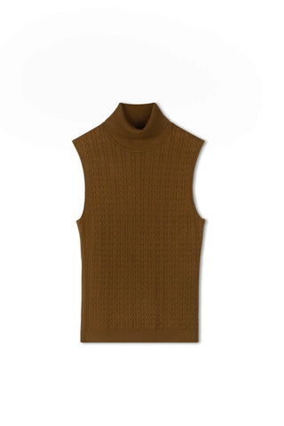 Cinnamon Sleeveless Cable Turtleneck