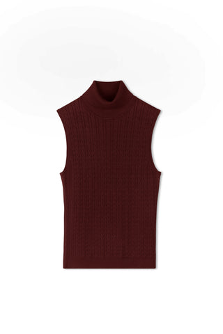 Cinnamon Sleeveless Cable Turtleneck