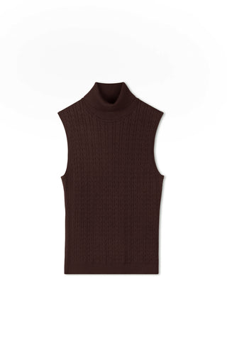 Cinnamon Sleeveless Cable Turtleneck