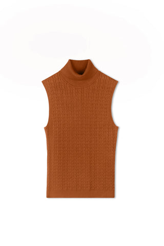 Cinnamon Sleeveless Cable Turtleneck