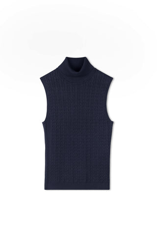 Cinnamon Sleeveless Cable Turtleneck