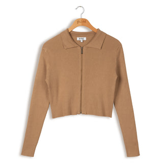 point rib zip cropped cardigan