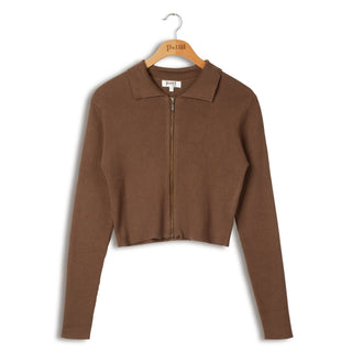point rib zip cropped cardigan