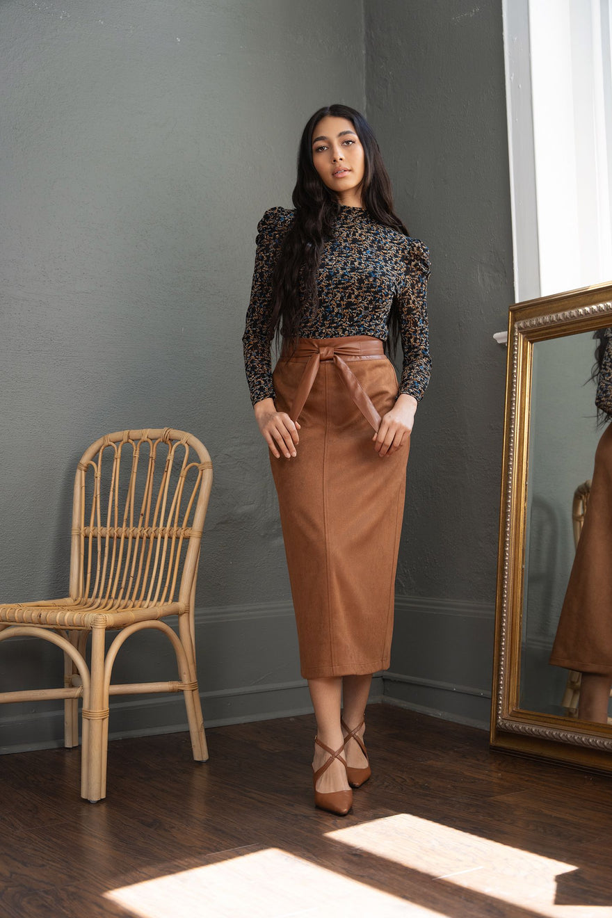 Element leather waistband skirt