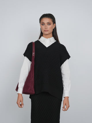 Point V-neck Oversized Sweater Vest