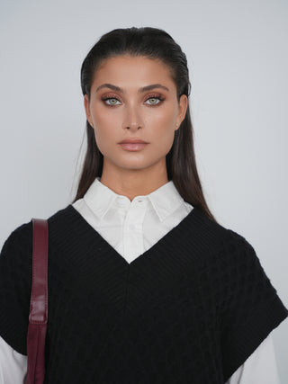 Point V-neck Oversized Sweater Vest