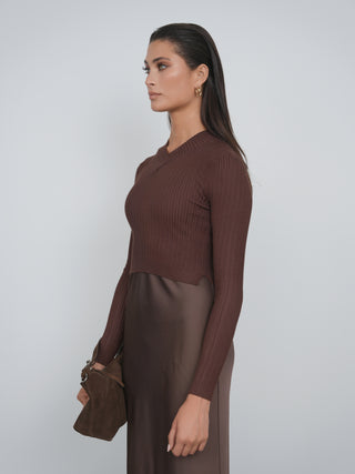 Point V-neck Cable Sweater