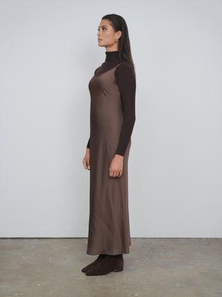 Point Satin Straight Slip Dress