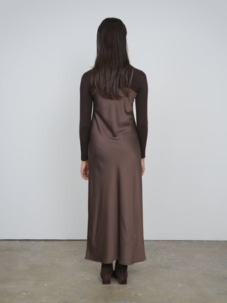 Point Satin Straight Slip Dress