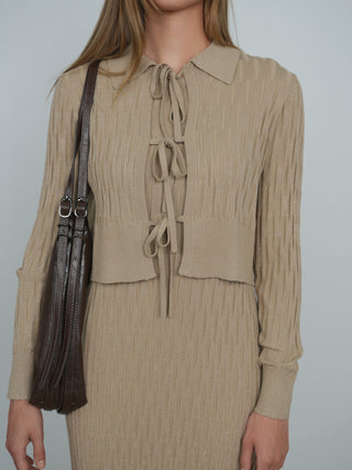 Point Metallic Knit Bow Cardi