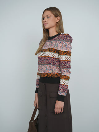 Point Puff Sleeve Jacquard Sweater