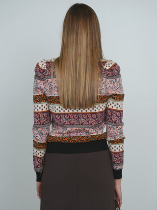 Point Puff Sleeve Jacquard Sweater