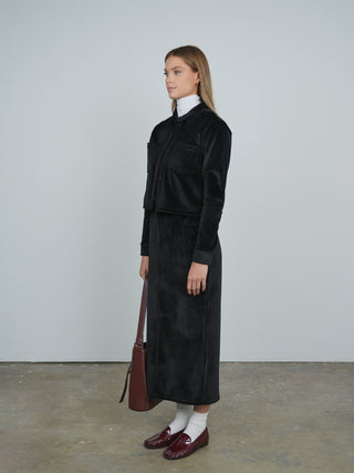 Point Ribbed Velour Maxi Skirt