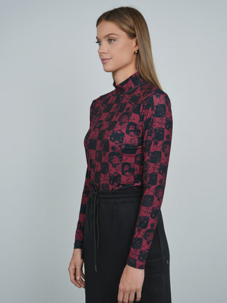 Point Printed Mock Neck Top