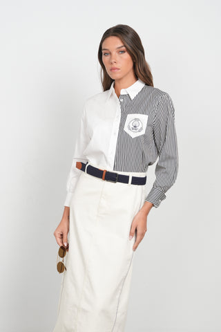 POINT HALF STRIPE BUTTON UP