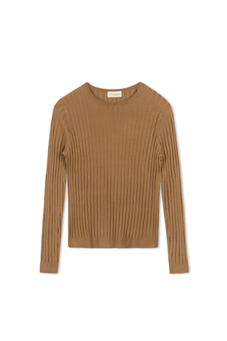 Cinnamon Ribbed Crewneck Sweater