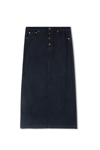 Hd Exposed Button Detail Skirt - Indigo