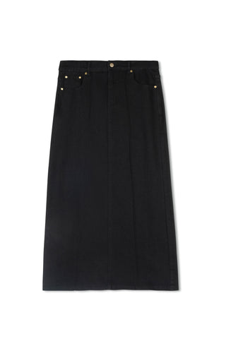 Hd Paneled Aline Denim Skirt - Black
