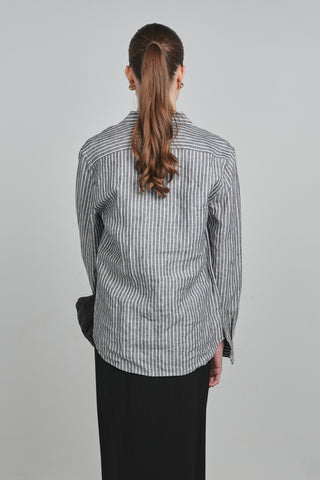 POINT STRIPE LINEN BLOUSE
