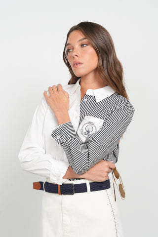 POINT HALF STRIPE BUTTON UP