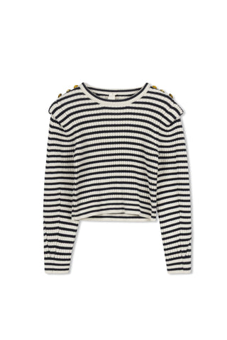 Km Shoulder Detail Striped Sweater