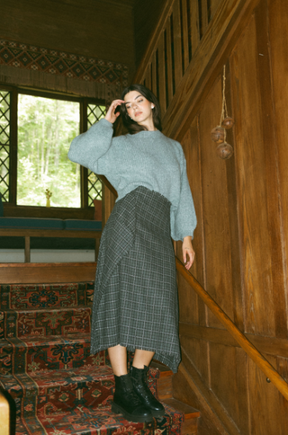 ofd asymmetrical plaid skirt