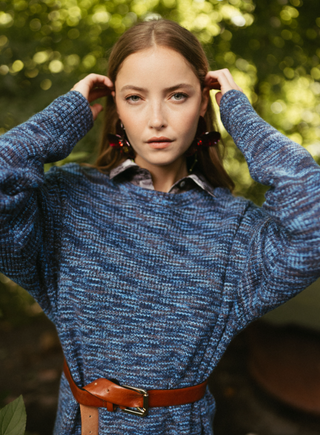 point marled knit sweater