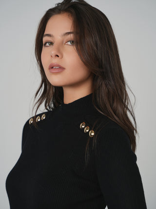 Ceremony Mockneck Metal Buttons Dress