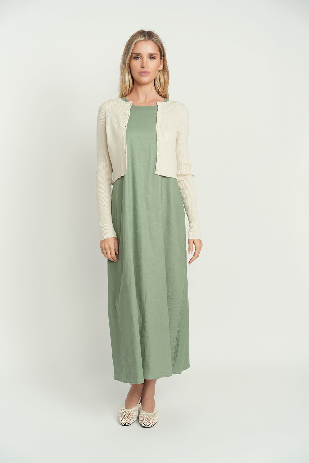Point Linen Crew Neck Maxi Dress – The Gallery Collection