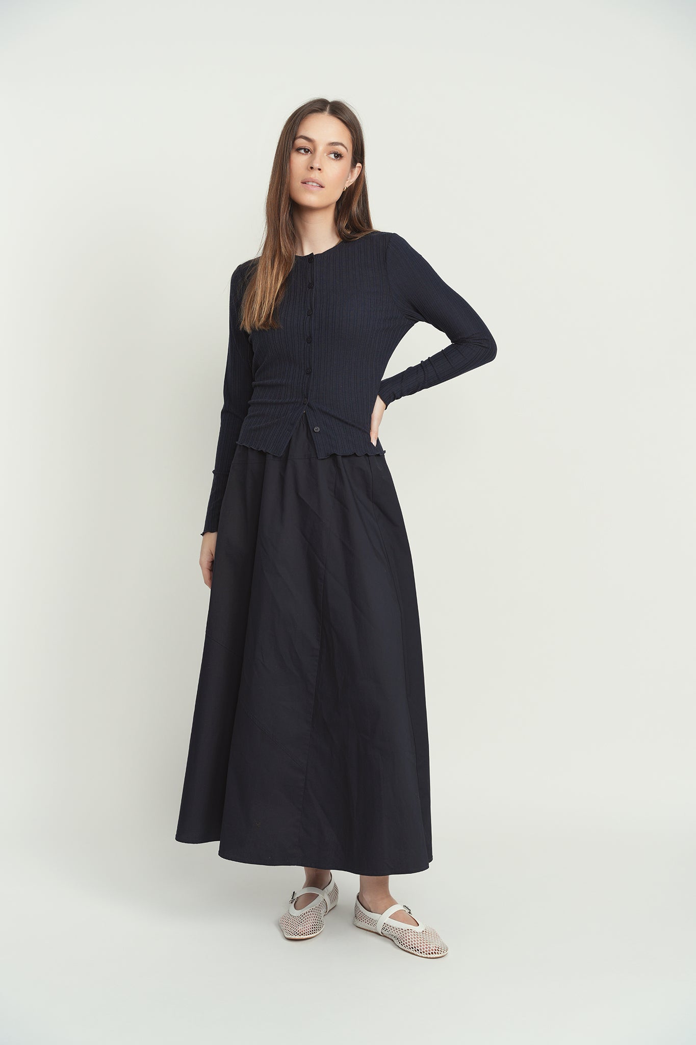 ribbed lettuce edge dress Cardiff Olive Green Ribbed Bell Sleeve Lettuce-Edge Dress