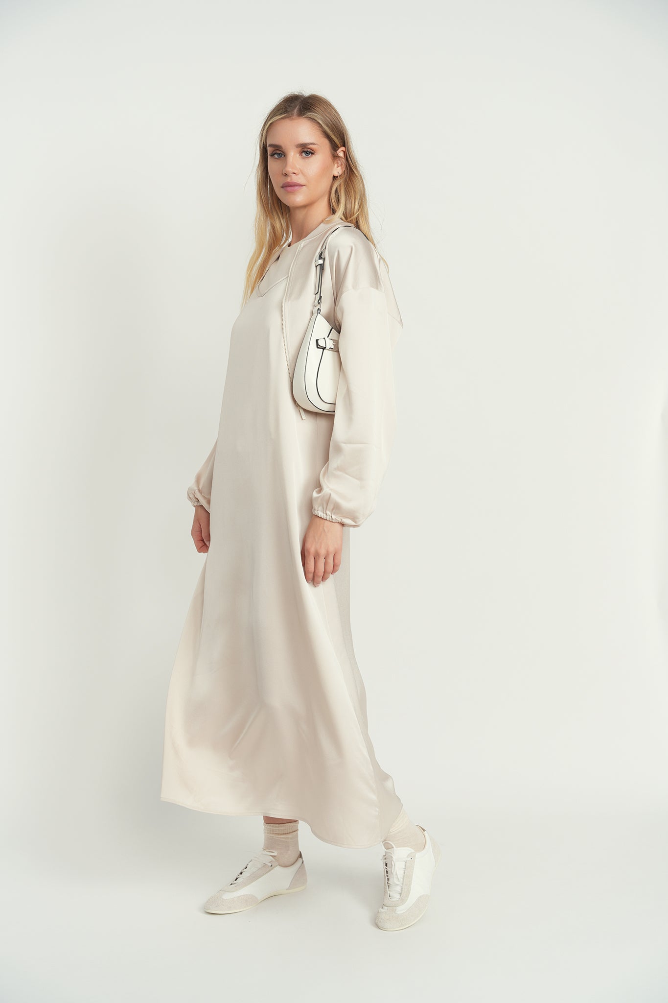 Point Satin A-Line Slip Dress The Gallery Collection Point Satin A-Line Slip Dress The Gallery Collection