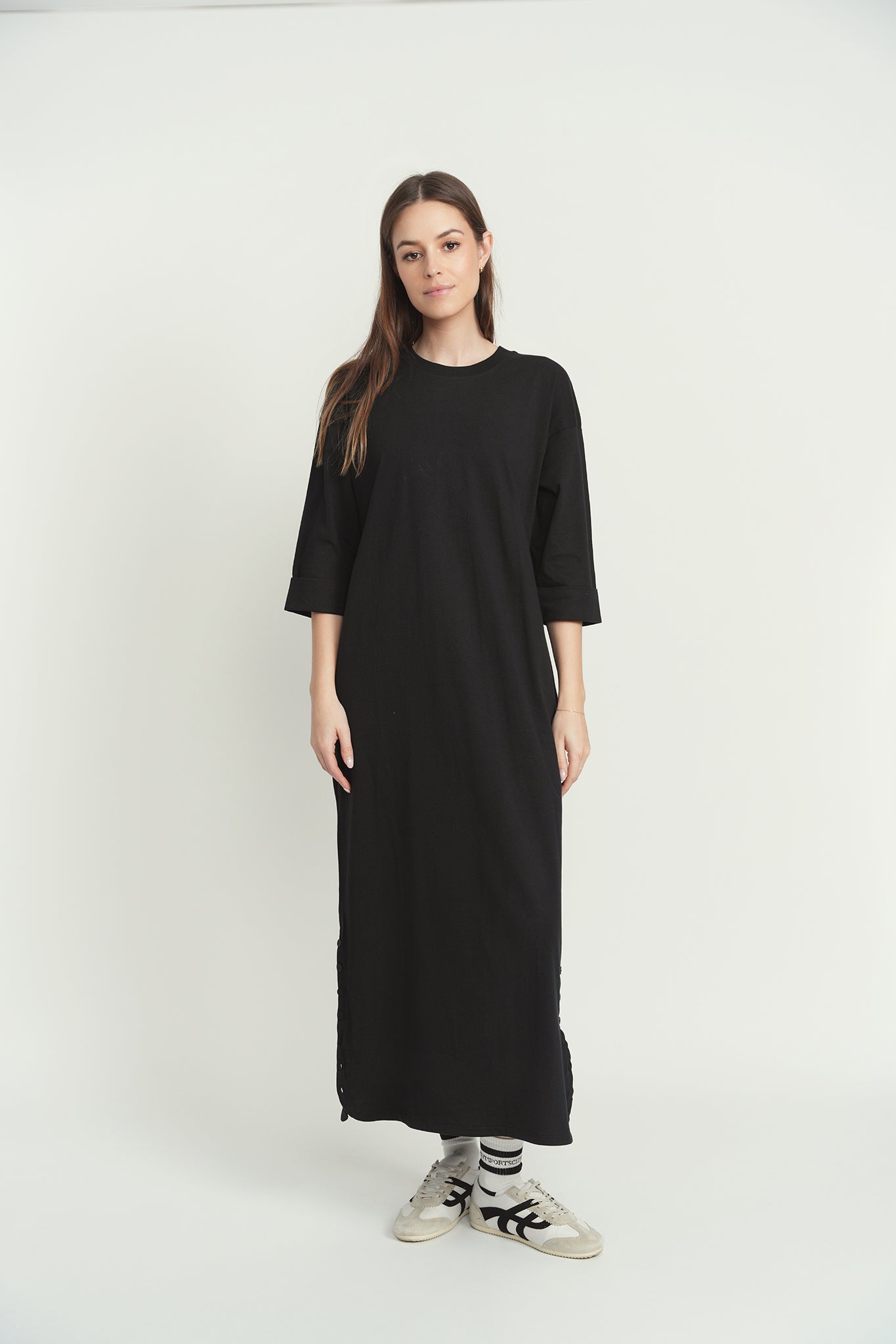 3 4 sleeve maxi dress with pockets Langjing Womens Casual 3/4 Sleeve Shirt Dress Linen Cotton Button Down V Neck Flowy Maxi Dress Pockets Elegant Casual Business Long Dresses, Women's,